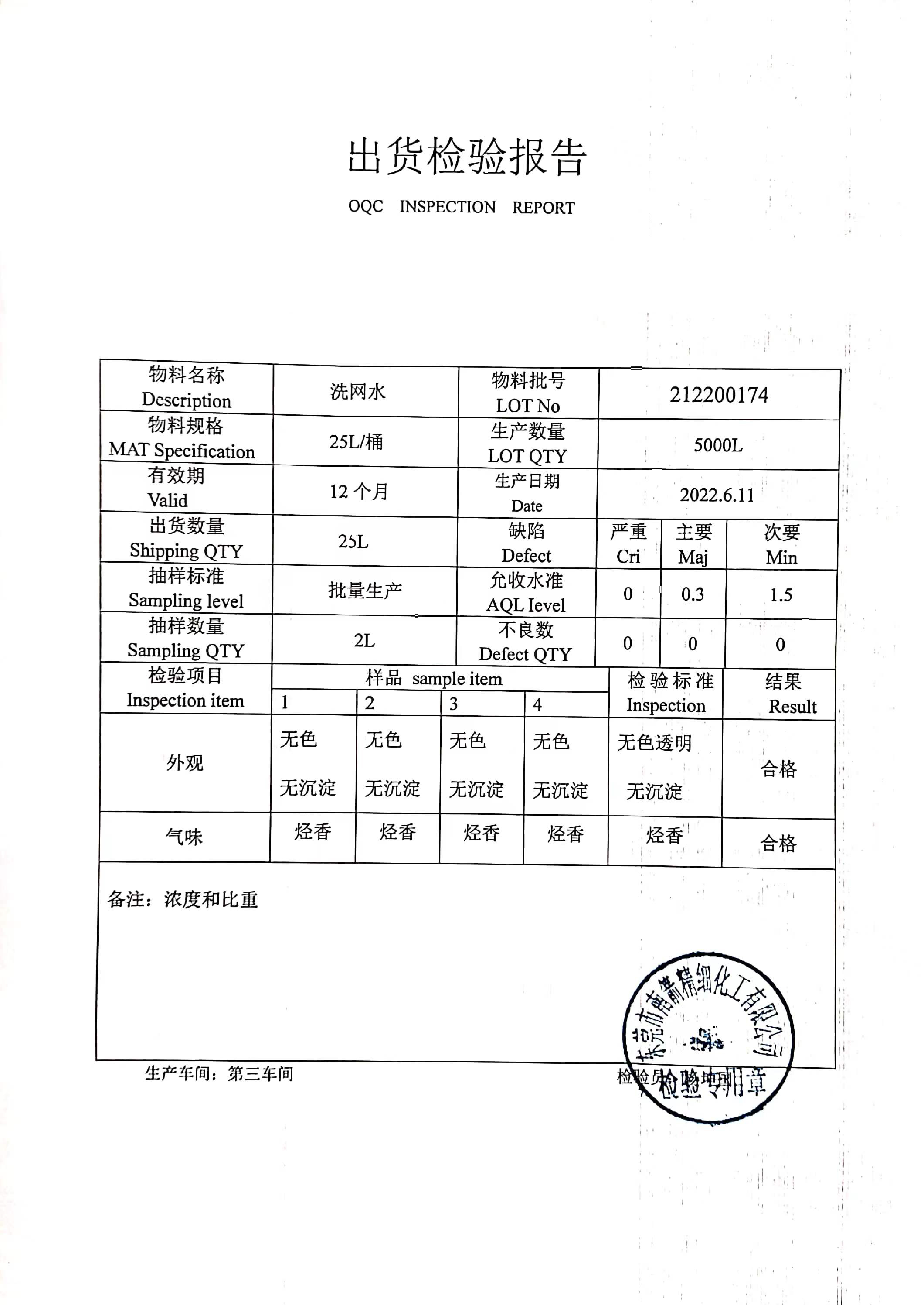 洗板水质量检测报告