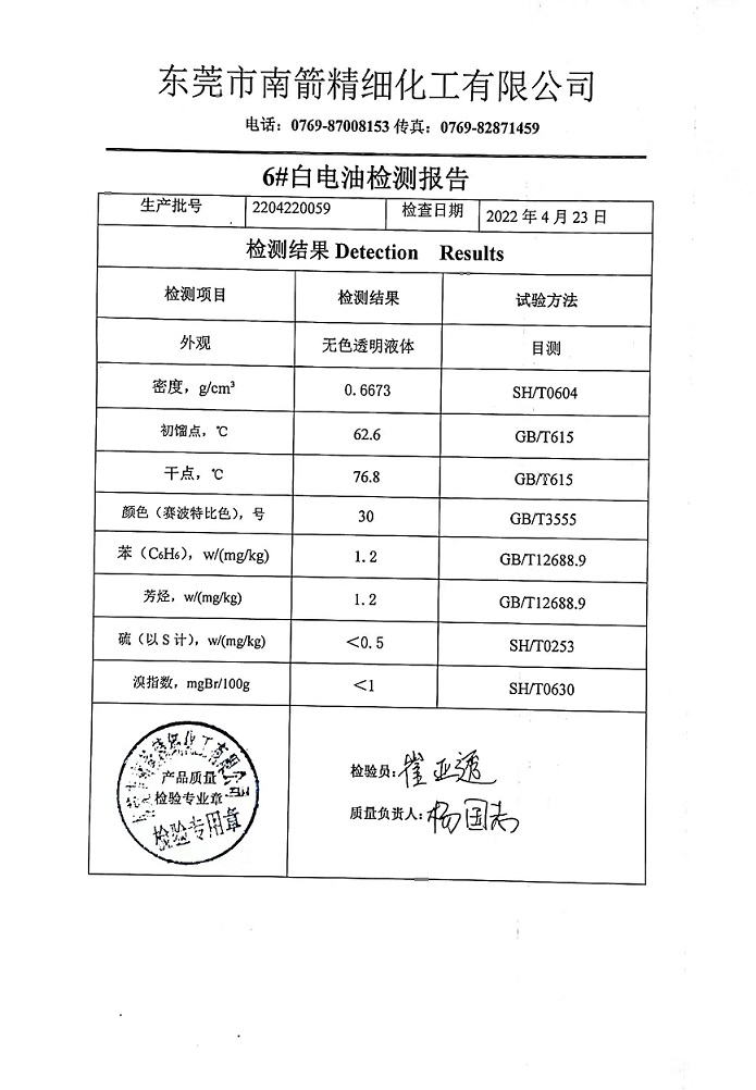 白电油质检报告